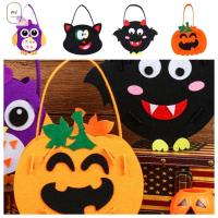 YULANNIA ผ้าไม่ทอ ถุงขนมฮาโลวีนแบบทำมือ แบบพกพาได้ ค้างคาวผีผี DIY Trick or treat BAG มอนเตสซอรี่ กระเป๋าใส่ฟักทอง อนุบาลอนุบาล