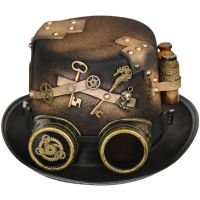 （Explosion umbrella）  Steampunk หมวกด้านบนกับแว่นตา Steampunk กะลาด้านบน HatTop หมวกแจ๊ส HatCostume อุปกรณ์เสริมเทศกาลไนท์คลับ