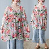 COD DDDGRYTRY Oladivi Fashion Floral Printed Short Sleeve Casual Loose Blouses Women Plus Size Shirts Summer 2022 New Oversized Tops Female Tunics 1632 L XL XXL 3XL 4XL N601