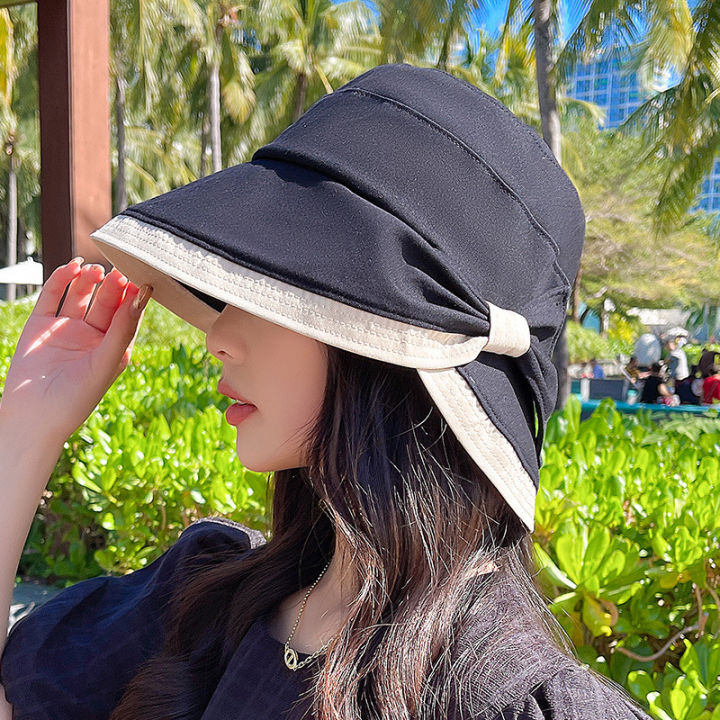 ฤดูร้อนผู้หญิง-bow-tie-แฟชั่นกว้างขนาดใหญ่-brim-sun-หมวกชายหาดกลางแจ้งหมวกชาวประมง-uv-proof-sun-protection-หมวกหมวก