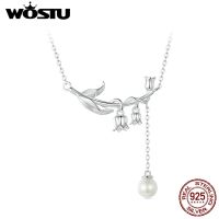 WOSTU Original 925 Sterling Silver Lily Of The Valley Necklace Quality Shell Pearl For Women Party Wedding Daily Jewelry Gift