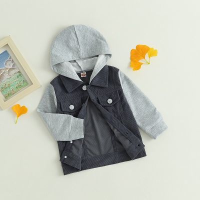 Children Girls Boys Corduroy Hooded Jacket Coat Casual Long Sleeve Button Down Lapel Coat Hoodie Baby Outwear For Winter Fall