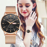 LIGE Fashion Women Watches Luxury Casual Simple Ladies Quartz Wristwatch Mesh Rose Gold Watch Waterproof Female Clock og+Box