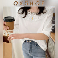 QXshop ?เสื้อยืดแฟชั่นแขนสามส่วนคอกลมแต่งลายลูกไม้ สีพื้น ✨ ดูเรียบๆหวานๆ สุภาพใส่ได้ทุกโอกาสพร้อมลุยทุกงาน ??️??