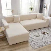 Thick Plush Furniture Protector Jacquard Solid Sofa Covers for Living Room Sectional Couch Corner Slipcover Set L Shape Need 2pc