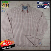 Tommy Hilfiger®แท้ อก 49 เสื้อเชิ้ตผู้ชาย ทอมมี่ ฮิลฟิกเกอร์ สีแดง เสื้อแขนยาว เนื้อผ้าดี ใส่เที่ยวใส่ทำงาน