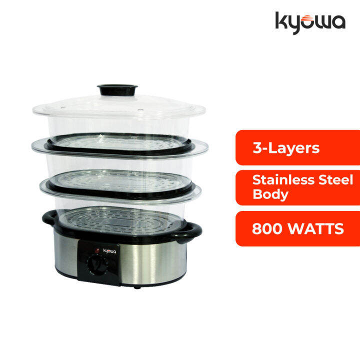 Kyowa Electric Food Steamer 10.1 Liters Stainless Body 3 Layers 90 Minute Timer (KW1902