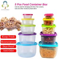 【CW】 5Pcs/Set Sealed Square Round Crisper Refrigerator Rainbow Food Storage Boxes Preservation Box Container Kitchen Supplies ZXH