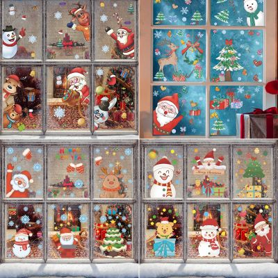 Happy New Year Decor Santa And Snowman Reindeer Cristmas Tree Glass Window Sticker Merry Christmas Decoration 2023 Wall Mural Ar