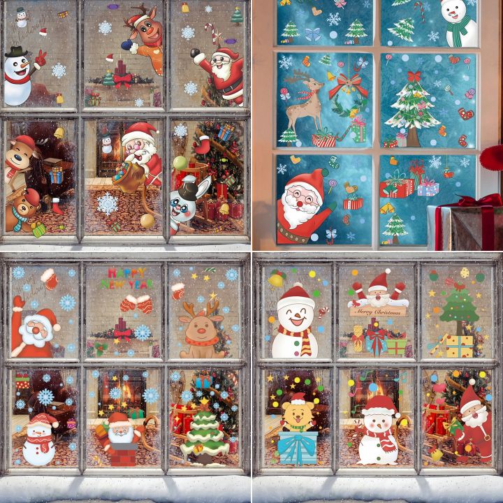 happy-new-year-decor-santa-and-snowman-reindeer-cristmas-tree-glass-window-sticker-merry-christmas-decoration-2023-wall-mural-ar