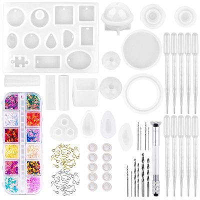 Pink Memory Resin Molds, 149 Pieces Silicone Resin Casting Molds and Tools Kit for Jewelry Resin Craft Making