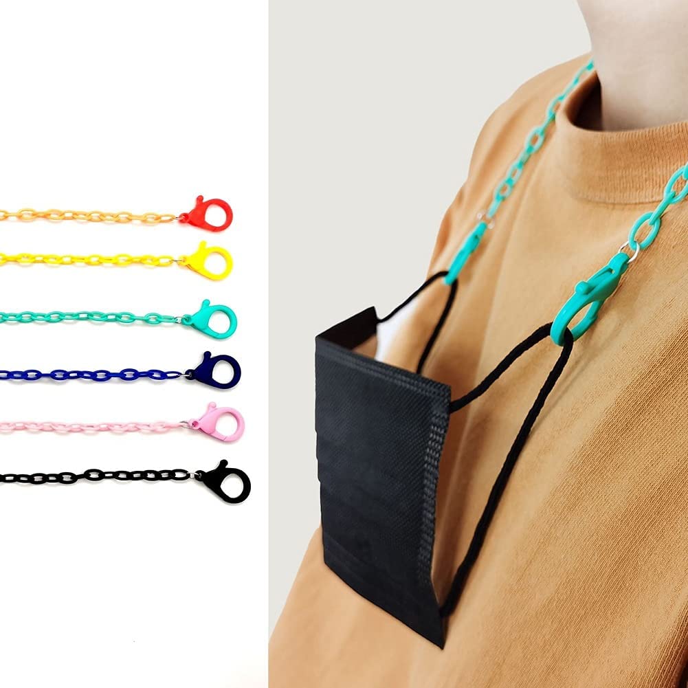 Pingyongchang Colorful Beads Face Mask Lanyard Mask Chains for Women Men Mask Holder Eyeglass Chains Adjustable Comfortable Face Mask Chain Holder Hanger Cords String Necklace with Clips 