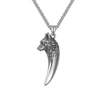 Megin D Stainless Steel Titanium Hip Hop Wolf Head Tooth Pendant Collar Chains Necklace For Men Women Couple Gift Fashion Jewel