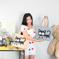 bangkokshop(B1076) -F3 กระเป๋าผ้าสะพายไหล่แฟชั่นลายน้องแมว