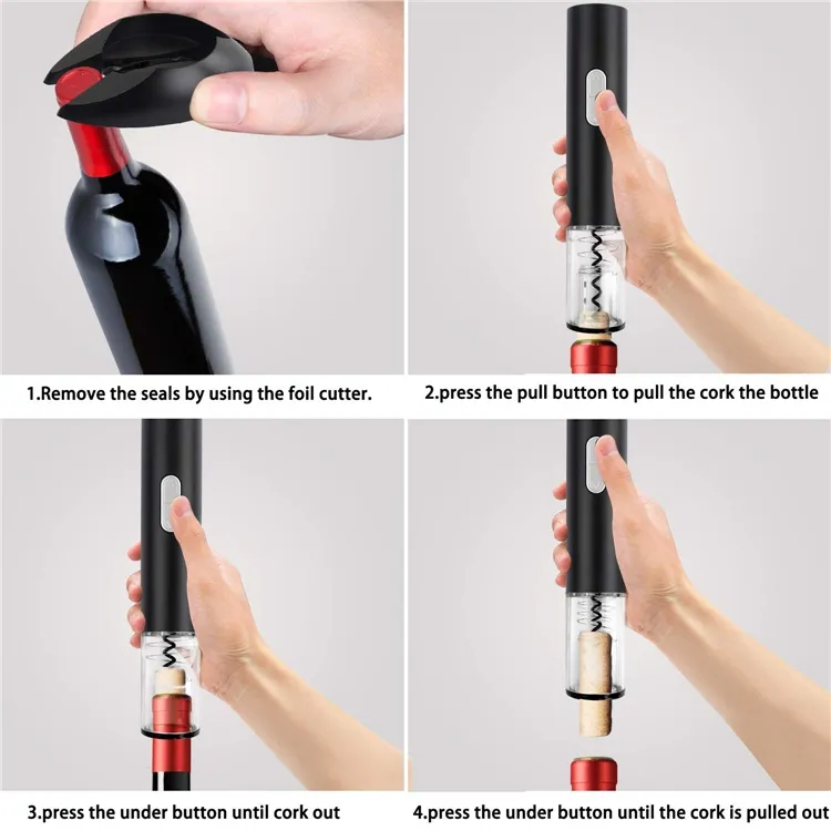 LMETJMA Electric Wine Opener Automatic Electric Wine Bottle Corkscrew  Opener with Foil Cutter Wine Bottle Opener Kit KC0317