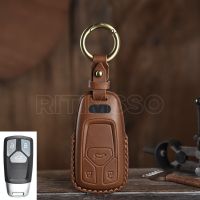 Leather Car Remote Key Case Cover Shell For Audi A4 B9 A5 A6 8S 8W Q5 Q7 4M S4 S5 S7 TT TTS TFSI Protector Fob Keyless Key Chains