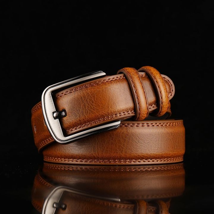 single-layer-cowhide-man-button-holing-needle-belt-leather-business-male-model