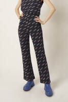 ESP กางเกงนิตขายาวลายกราฟิก ผู้หญิง สีน้ำเงินเข้ม | Graphic Print Knit Trousers | 5907