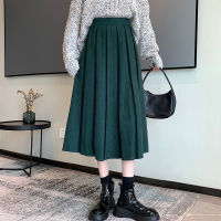 【CW】Long Skirt Women 2022 Autumn A Line Midi Green Skirt Korean Style High Waist Black Pleated Skirt Girls Chic Spring Mujer Faldas