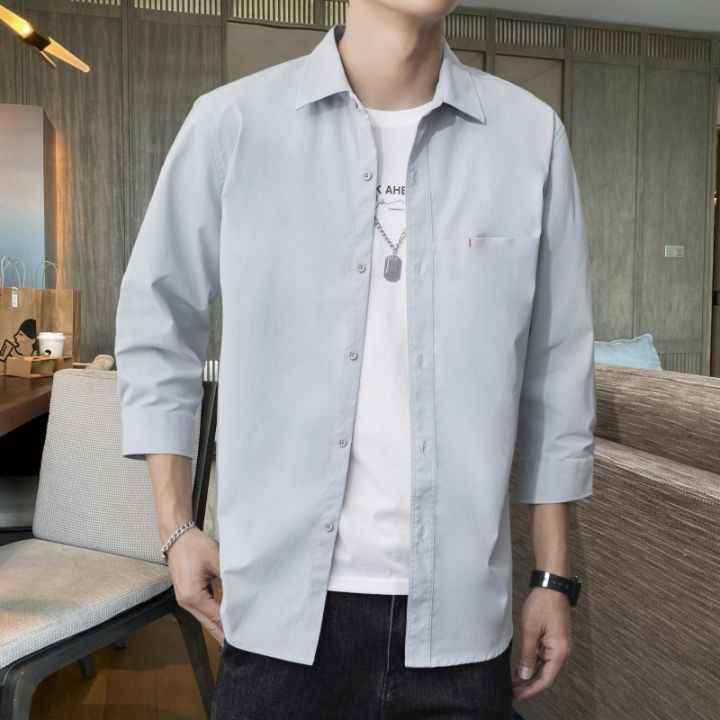 เสื้อเชิ้ตผู้ชาย2023เสื้อแขนยาวสีขาวใหม่สำหรับฤดูใบไม้ผลิ-ฤดูร้อนเสื้อโค้ทเสื้อทรงหลวมสไตล์เกาหลีของผู้ชาย