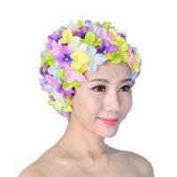 3D Flower Women Bathing Cap Handmade Breathable Swimming Bath Cap Soft Long Hair Diving Hood Ear Protection Pool Accesories Swim CapsTH