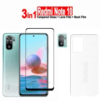 สำหรับ Xiaomi Redmi Note 10ฟิล์มกระจกเทมเปอร์ Redmi Note 10 11 12 Pro Plus 5G / Note 12S 11S 10S / 12C 10C ปกป้องหน้าจอกระจกเทมเปอร์ + ฟิล์มเลนส์กล้อง + ฟิล์มด้านหลัง-3 In 1