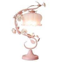 Romantic european-style lamp ins princess bedroom pink pink rose flower girl heart girl children room a bed --Eye protection desk lamp238814﹊✘