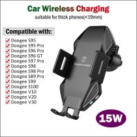 15W Qi Fast Car Wireless Charging Stand for Doogee S100 S99 S98 S97 S96 S89 Pro V20 V30 Car Wireless Charger Automatic Clamping