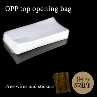 100ชิ้น/ถุงกระดาษแก้วใสถุงพลาสติก OPP ใช้สำหรับเป็นของขวัญลูกอมอมยิ้มอบคุกกี้ด้วยสติกเกอร์ตาข่ายขอบคุณ