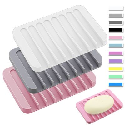 Silicone Soap Tray Holder Flexible Soap Dish Plate Holder Portable Soap Box Container Storage for Bathroom Kitchen Soap Dishes