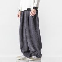 [COD] Chinese style extended solid large size corduroy harem wide leg straight trousers casual loose