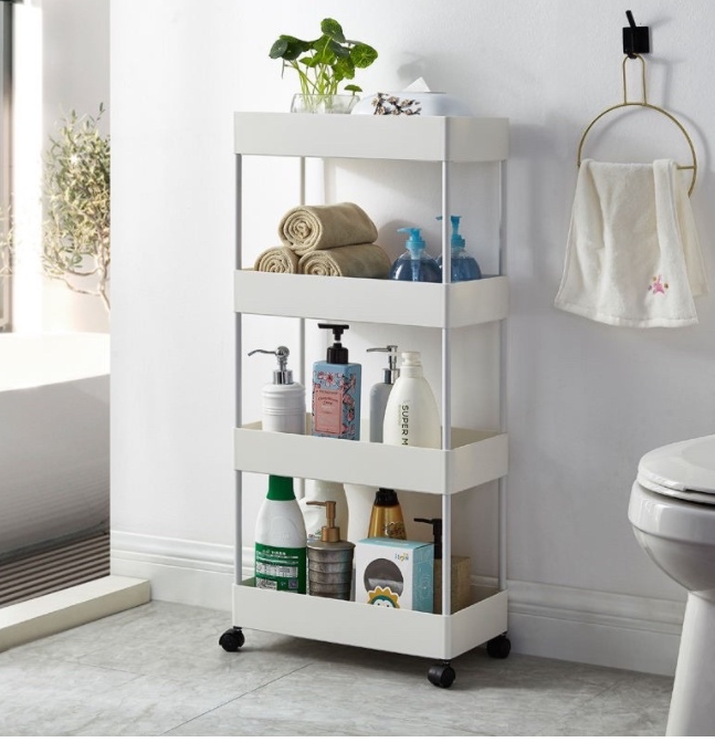 4 layer Bath Rack Bathroom Shelves Rolling Trolley Kitchen Organizer