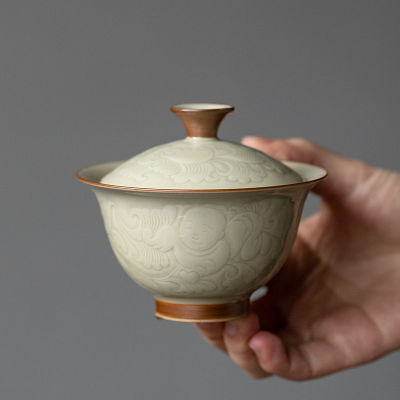 Ding Yao สีเหลืองเซรามิคเปิด Gaiwan สำหรับชา Tureen Teaware ถ้วยชาจีนชาม Chawan ชา Ceramony ชุด Lily Deng S Store