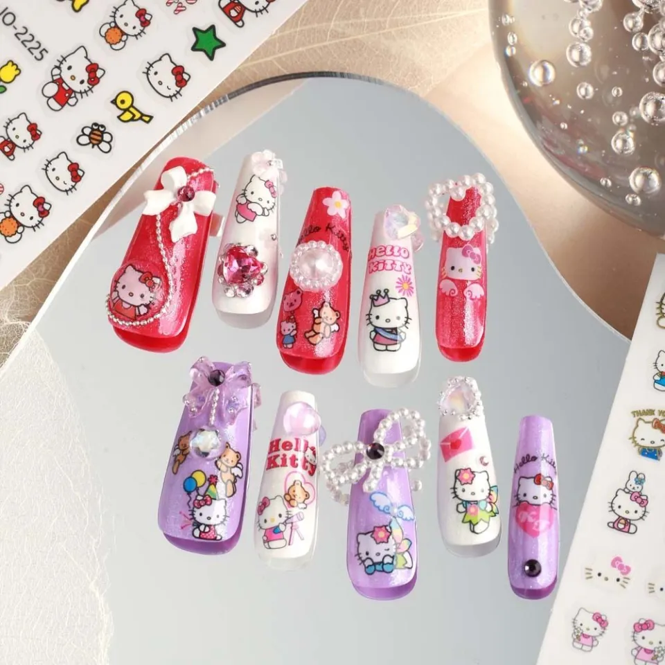 TEENKISS Women Fashion Bowknot Love Heart Bears Brand Logo Nail Art Nail  Art Decorations Cartoon Nail Stickers Bow Nail Decals Kitty Cat Nail  Stickers