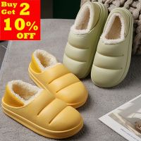 Winter Women Fur Slippers Waterproof Warm Plush Household Slides Indoor Home Thick Sole Footwear Non-Slip Solid Couple Sandals