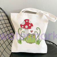 กบ Harajuku Tote กระเป๋าเห็ด Tote กระเป๋า Kawaii น่ารัก Cotton Tote Shopper ผ้าใบ Totes Shopper Cottagecore Toadstool Magic ของขวัญ