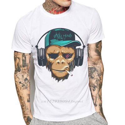 Mens Short Sleeve T-shirt Funny Monkey Print Shirt Cotton Round Neck Hot Sale 100% Cotton Gildan