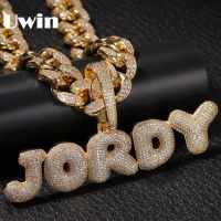 ☬  UWIN Big Clasp Custom Name Letters Pendant With 20mm Cuban Chain Iced Fashion Jewelry Necklaces