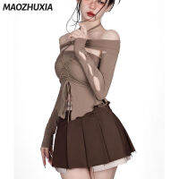 MAOZHUXIA เสื้อสายเดี่ยวห้อยคอ Cewek Seksi ฤดูใบไม้ผลิใหม่เซ็กซี่บริสุทธิ์ปรารถนาที่จะดูผอมพร้อมเสื้อยืดแขนยาว