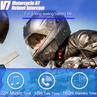 ♟ V7 Bluetooth Motorcycle Helmet Intercom Headset with 700M BT Interphone Communicator for 7 Riders Waterproof CVC Noise Reduction