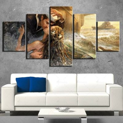 Zhangyanhui2 Ultra HD พิมพ์ Love Mermaid Sailor Ocean ผ้าใบภาพ Wall Art Perfect Home Decor สำหรับห้องนั่งเล่น,ห้องนอน,และสำนักงาน5ชิ้น