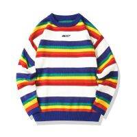 Grandwish Couple Rainbow Sweater O-คอสีพาสเทลเสื้อถักเสื้อกันหนาวPullover