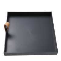 Square PU Leather Serving Tray Decorative Dish Cosmetics Sundries Desktop Storage Plate with Handle