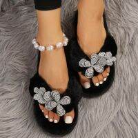 【CC】✈  Coral Faux Fur Slippers Fashion Warm Flip Flops on Flats Female Shoes Dropshipping Whosale 2021
