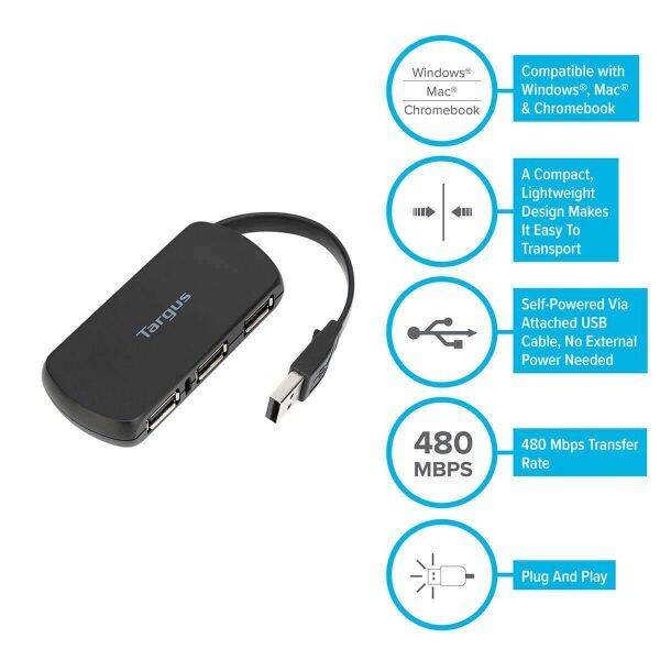 targus-ach214-usb-2-0-4-port-hub-อุปกรณ์แปลงสัญญาณต่อพ่วง-ของแท้-ประกันศูนย์-1ปี