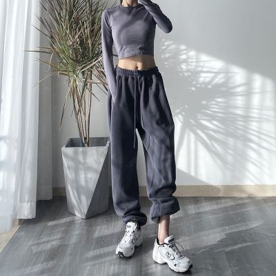 Spring and Autumn loose straight cotton pants wide leg track pants ins casual pants ankle-tied sweatpants womens fashio s1