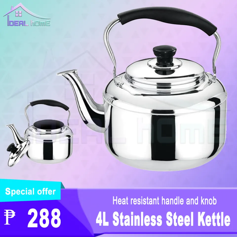 Stainless Steel Kettle Whistling Tea Kettle Coffee Kitchen Stovetop  Induction for for Home Kitchen Camping Picnic 4L