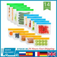 14Pcs/set Of Silicone Food Reusable Fresh-keeping Fruit And Vegetable Sealed Leak-proof Storage Ziplock