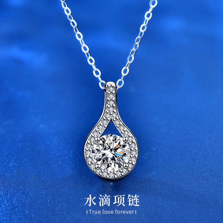 moissanite-925-silver-necklace-jewelry-wholesale-ladies-niche-water-drop-pendant-korean-temperament-2-karat-choker