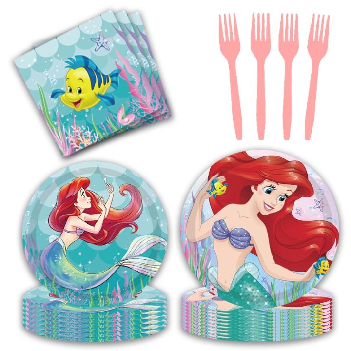 disney-mermaid-ariel-princess-party-decor-girls-birthday-tableware-paper-plate-cup-napkins-table-cloth-happy-birthday-gift